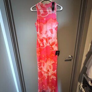 Lulus Hot Pink Abstract Mesh Mermaid Maxi Dress - Size S